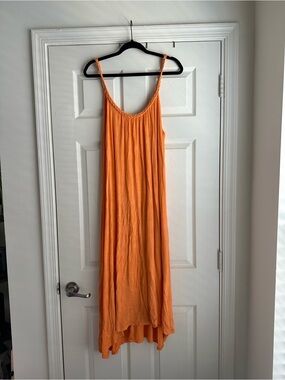Tyche Orange High-Low Spaghetti Strap Maxi Dress